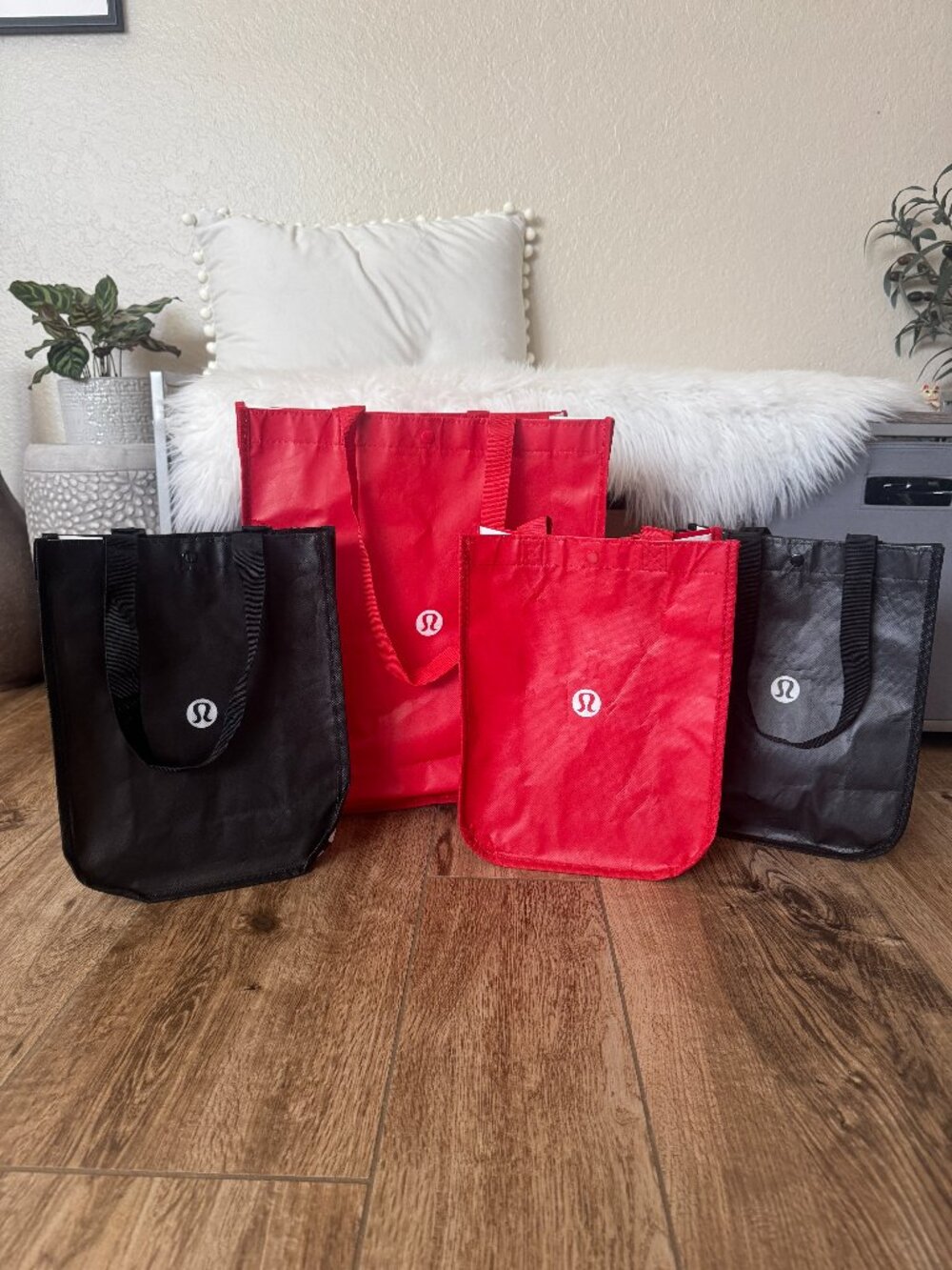 Lululemon Reusable Shopping Tote Bag Lot Red Black White Multiple Sizes Set of 4
